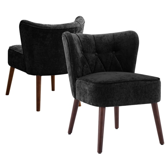 Accent Chair Living Room Chair, Armless Lounge Chair with Wood Legs Upholstered Makeup Vanity Tufted Side Chair Fabric Comfy Sofa Chairs for Bedroom
