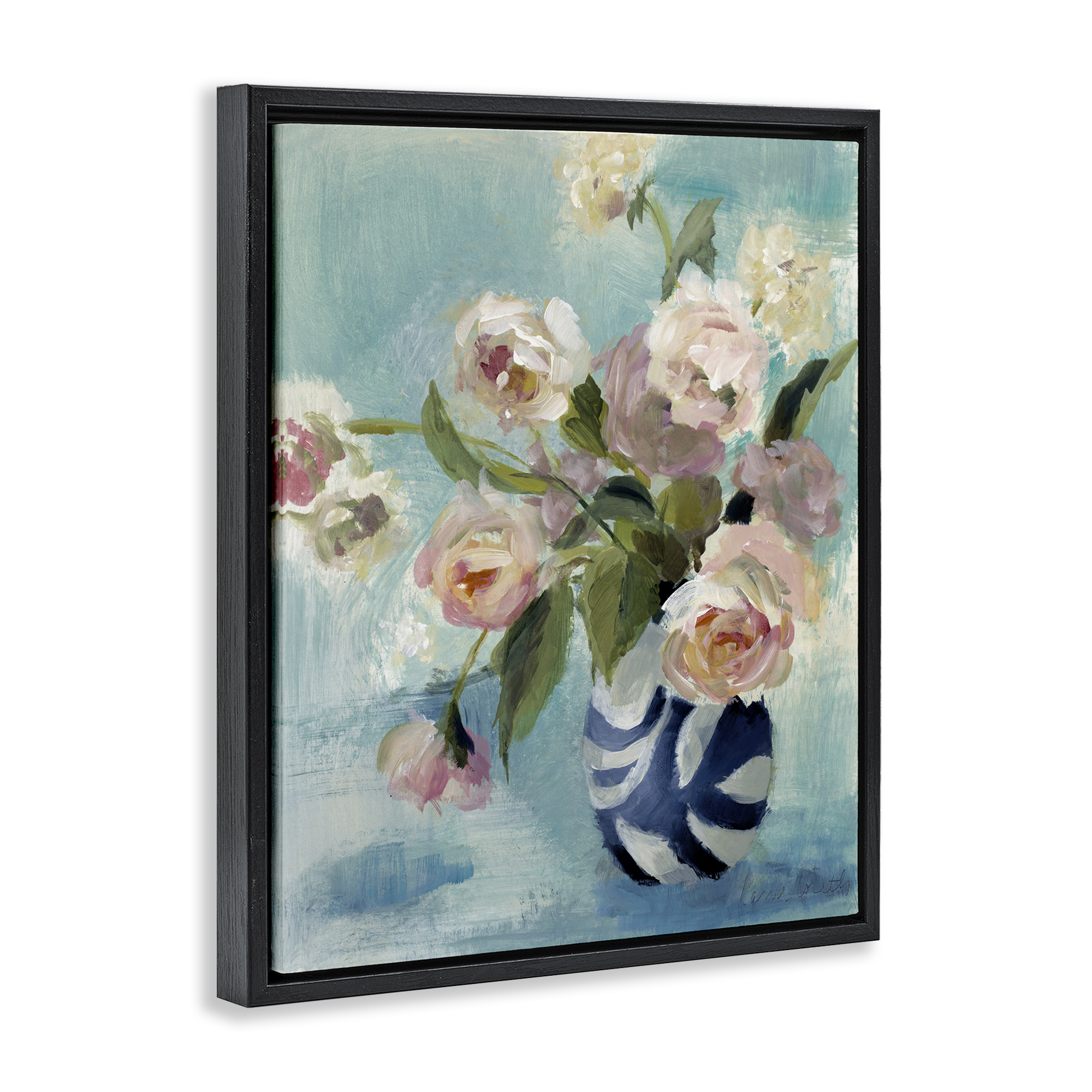 Stupell Industries Carefree Rose Blooms Botanical & Floral Painting Black Floater Framed Art Print Wall Art, 25 x 31