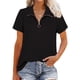thumbnail image 2 of Jersey con cremallera de un cuarto para mujer, Top de manga corta con cuello vuelto, camisa holgada de verano de Color puro, color negro M, 2 of 4