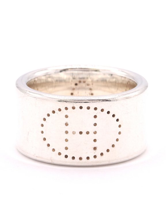 Pre-Owned Hermes Eclipse Ruban Ring, Sterling Silver 925, Size 52, Perforated Design, Women's...