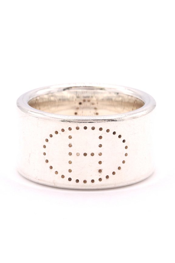 Pre-Owned Hermes Eclipse Ruban Ring, Sterling Silver 925, Size 52, Perforated Design, Women's...