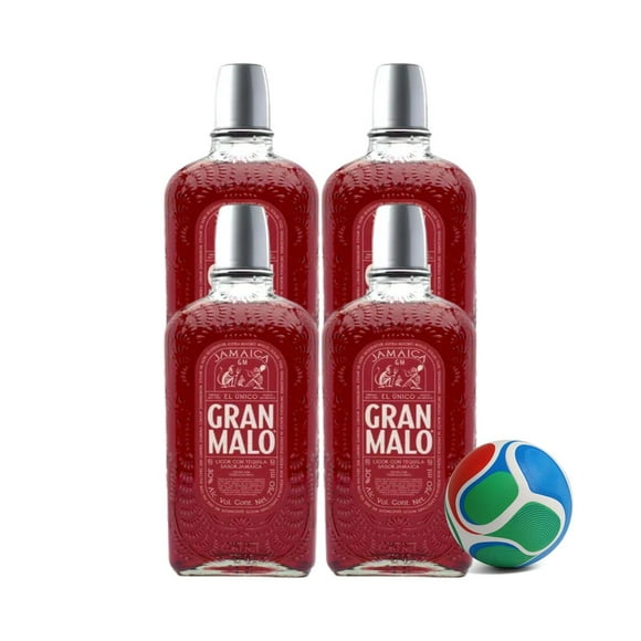 4 Licor de Tequila Gran Malo Jamaica 750 ml + Balón Mini