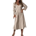 thumbnail image 2 of Gspmoly Robes pour Femmes Grande Taille, Robe Décontractée à Col Rond Manches Longues Lanterne avec Ceinture Couleur Unie Robe de Travail pour Femmes Offres, 2 of 7