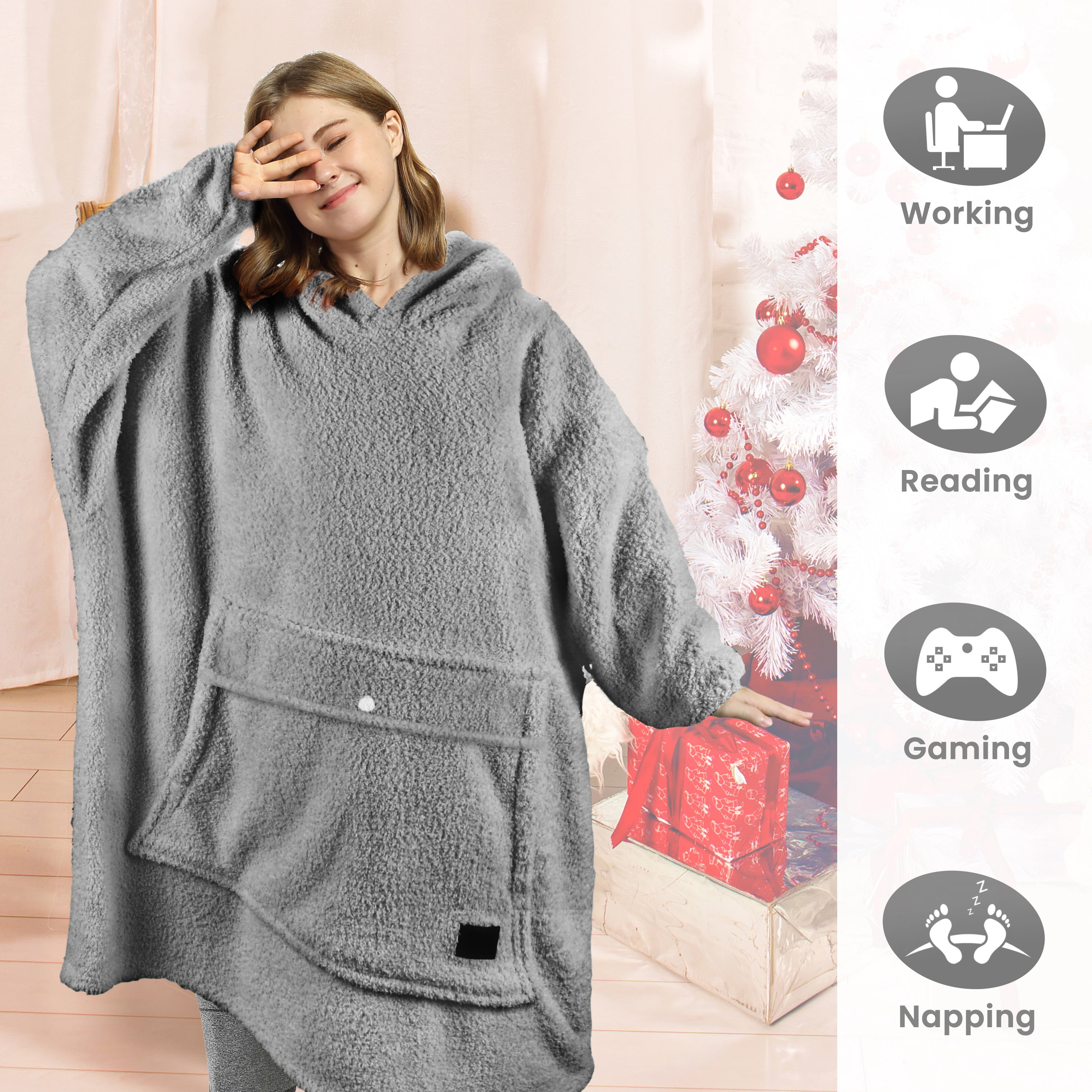 Tirrinia Oversized Wearable Blanket Hoodie, Fleece Home Blanket Sweatshirt, Warm Blanket with Sleeves, Gift for lover