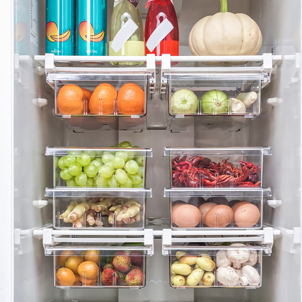 2PCS Pull Out Drawer Design Refrigerator Organizer Bins Fridge Drawer Organizer Drawer Refrigerator Storage Box