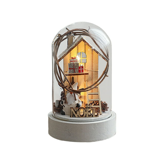 Christmas In A Bottle Glass Lamp With Built-in Electronics, Wooden Base, Festive Snow Scene And Colorful LED Lights
