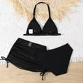 thumbnail image 4 of kpoplk Girls Bikini Swimsuit 3 Piece Outfit Halter Neck Top High Waisted Bottom and Mesh Beach Skirt Cover Up for 5-12 Years(Black,6-7 Y), 4 of 7