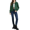 thumbnail image 2 of INSPIRE CHIC Women's Faux Suede Jacket Point Collar Button Down Cropped Sanded Moto Biker Coat XS Green, 2 of 6