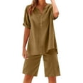 thumbnail image 7 of Linen Short Sets for Women 2 Piece Outfits Short Sleeve Button V Neck Shirts and Bermuda Short Sets Vacation Clothes Coffee M, 7 of 7