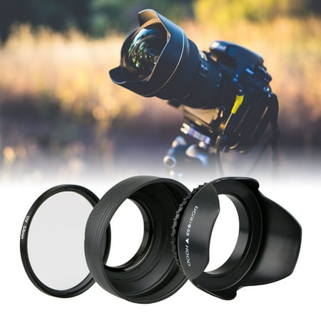 58mm Hard Lens Hood + 58mm Soft Lens Hood & 58mm UV Filter Lens Kit for Canon Rebel T7i T6S T6i T6 T5i T5 T4i T3i T3 T2i T1i XT XTi XSi (Best Portrait Lens For Canon Rebel T5)