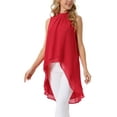thumbnail image 4 of INSPIRAR CHIC Blusas de Chifón sin Mangas con Cuello Alto y Espalda Atada, Corte Alto-Bajo, Camisa de Verano, M Rojo, 4 of 6