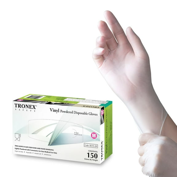 150 Pack Tronex Vinyl Powdered Disposable Gloves Food Safe Lightly Powdered with Cornstarch