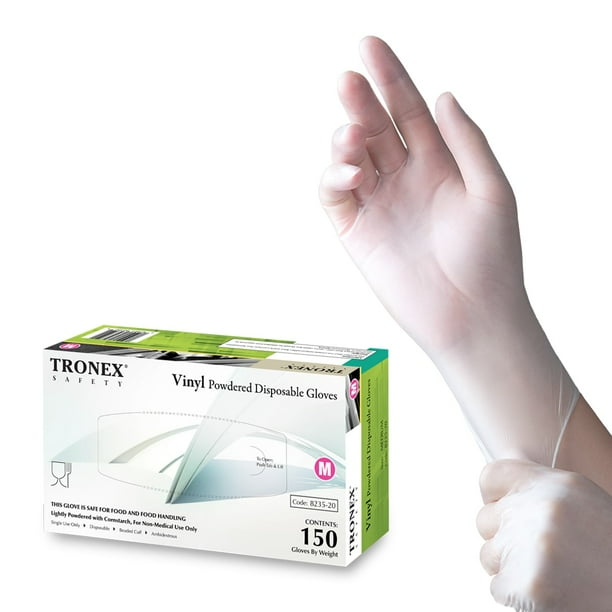 150 Pack Tronex Vinyl Powdered Disposable Gloves Food Safe Lightly