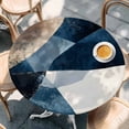 thumbnail image 3 of Abstract Geometric Round Fitted Table Cover Dynamic Blue Gold Beige Art Waterproof Table Cloth with Elastic Edge Wipeable Tablecloth for Picnic Camping Party Fits 45"-54" Diameter, 3 of 8