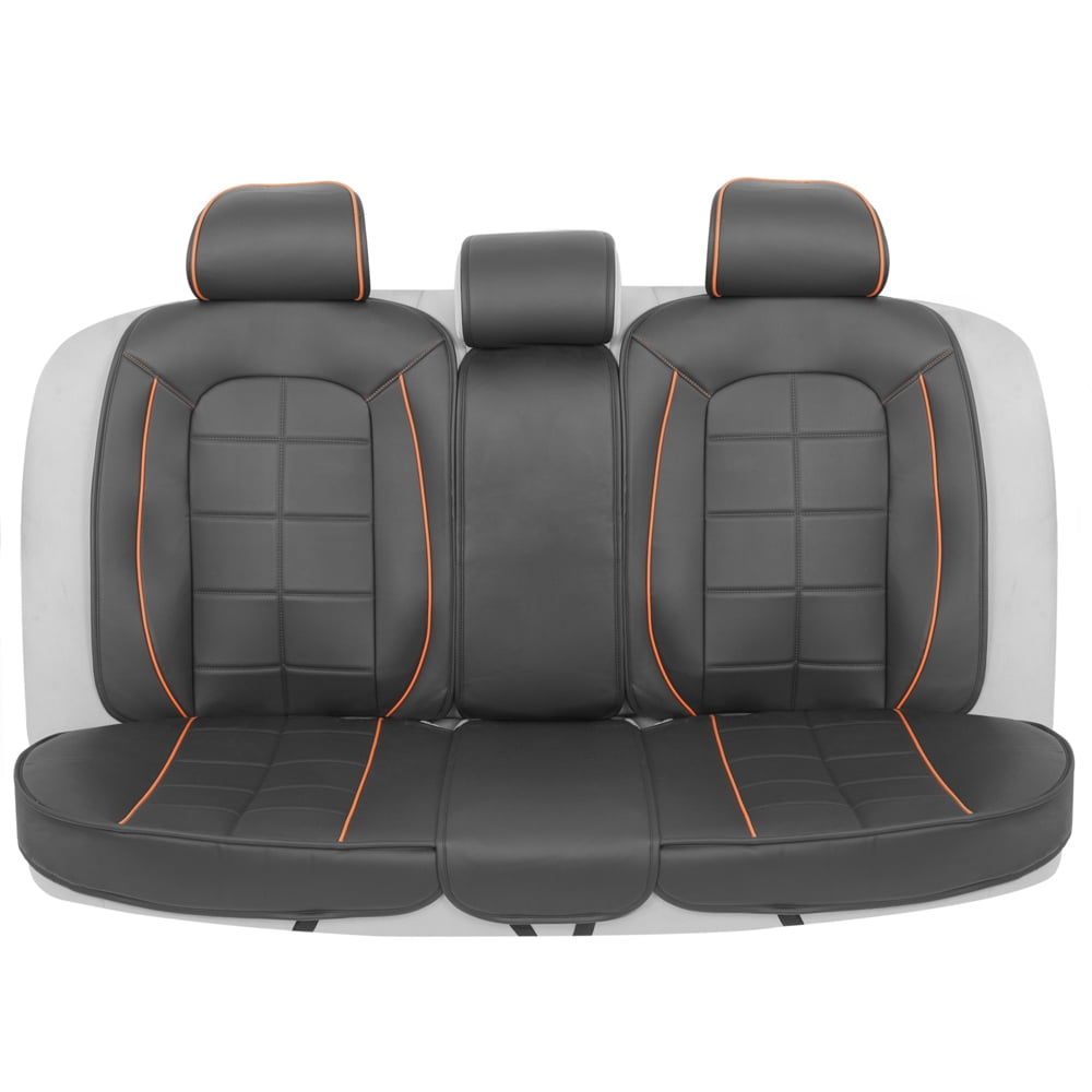 Motor Trend Cushion Car Seat Covers PU Leather Orange Piping on Black
