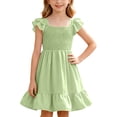 thumbnail image 5 of WOYY Girls Casual Ruffle Sleeveless Dress Smocked Square Neck Midi Swing Dress, Green, Sizes 5-14, 5 of 6
