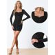 thumbnail image 2 of Blusa de fiesta con escote corazón y manga larga de malla transparente para mujer Negro XS, 2 of 5