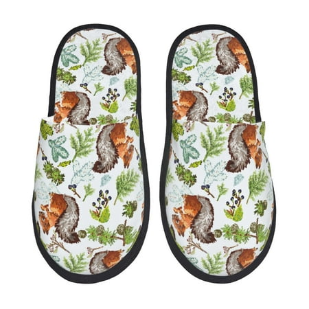 Balery Mosaic Forest Squirrel Slient Indoor Furry Fleece Comfort House Shoes Soft Non-Slip Home Shoes Cotton slippers House Slippers-- Medium