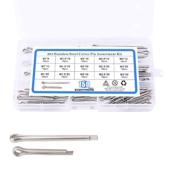 150pc Stainless Steel Safety Cotter Pins Assortment for Tractors Trucks Car