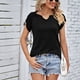 thumbnail image 5 of Camisa de manga corta para mujer, cuello en V, Color puro, camisa de manga fruncida a la moda, Top para fiesta de trabajo diario, 5 of 8