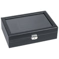 thumbnail image 2 of Black Leather Carbon Fiber Jewelry Storage Case Glass Top box Display, 2 of 2
