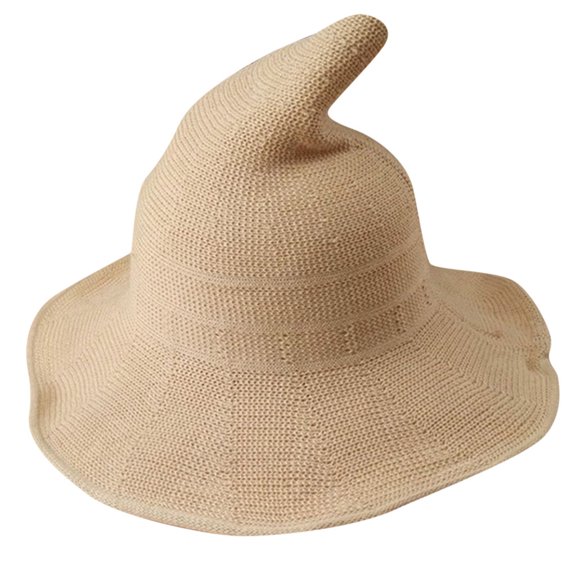 YWDJ Bucket Hats Fashion Witch Pointed Basin Bucket Hat Halloween Cotton Knitting Hats For Women Beige
