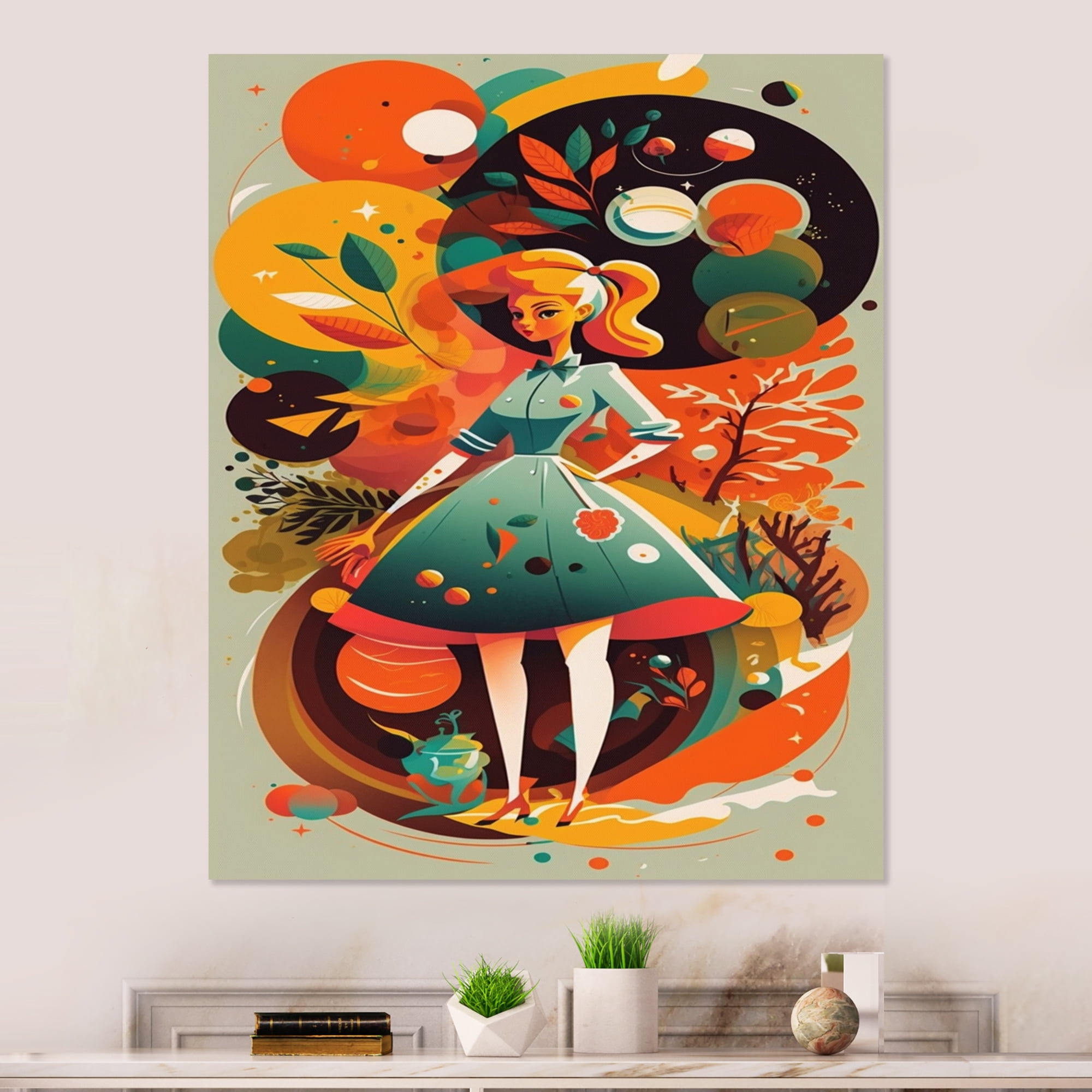 Designart Girl Standing Infront Of Fall Backdrop Canvas Wall Art