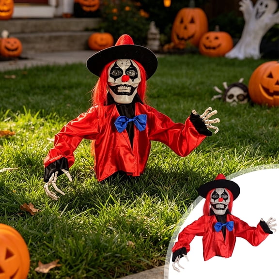 Halloween Decoration Outdoor Halloween Animatronics Clown Sound Activated Scary Halloween Animatronics Props with Sound Effect & Lighted Eyes Haunted Mansion Decor Halloween Yard Decorations