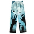 thumbnail image 5 of Women's Halloween Pajamas Set Lapel Button Long Sleeve Tops With Pocket Elastic Waist Pants Print Sleep & Lounge Wear (M, Light Blue), 5 of 5