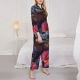 thumbnail image 3 of Gukieu Realistic Flower Turtle Print Women's Long Sleeve Pajama Set, Button Top Elastic Pocket Pajama Pants Two Piece Set Home Wear-Large, 3 of 7