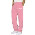 thumbnail image 3 of DDAPJ pyju Men’s Letter Print Sweatpants Drawstring Elastic Waist Straight Wide Leg Pants Open Bottom Athletic Joggers Stretchy Loose Workout Pants with Pockets Pink M, 3 of 6
