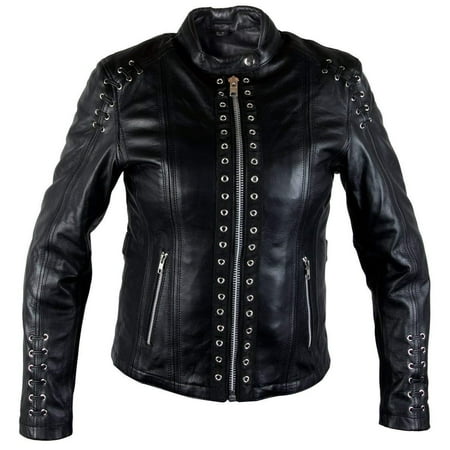 Xelement Xelement XS631 'Raven' Ladies Black Premium Cowhide Leather Jacket with Gun Pocket and Zip-Out Liner Black (Best Women's Ccw Gun)