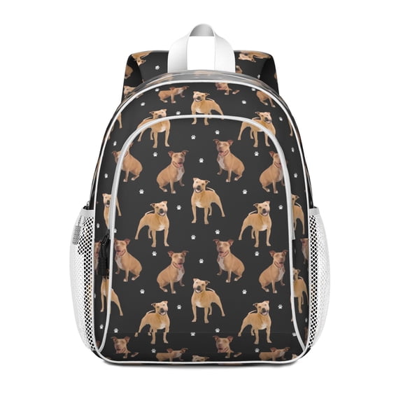 Pitbull Dog and Footprint Backpack for School,Cute School Bag,Schoolbag with Adjustable Shoulder Straps & Padded Back,15"x11.42"x5.5"