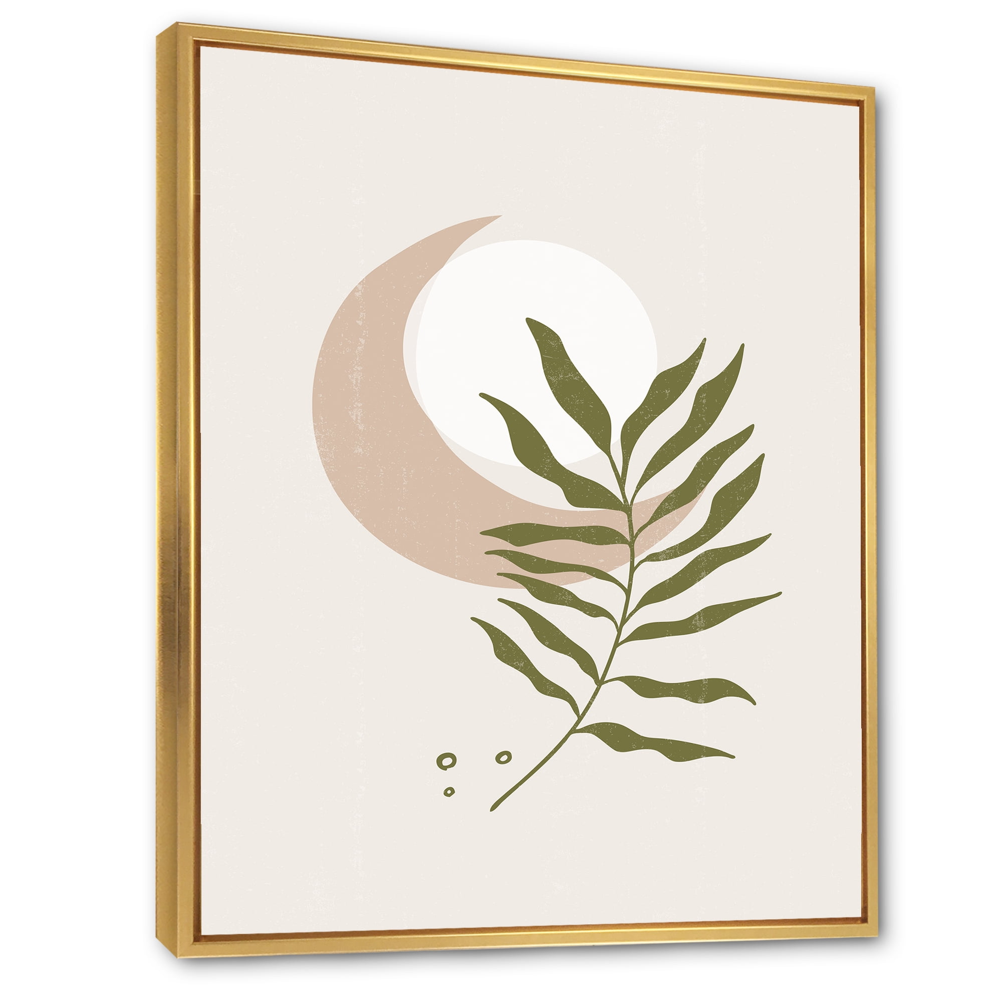 Designart 'Abstract Geometrical Leaf With Moon II' Modern Framed Canvas Wall Art Print