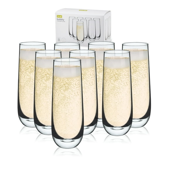 True Stemless Champagne Flutes for Birthday, Wedding Gifts, 9oz Set of 8