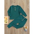 thumbnail image 3 of 2 Pieces Kids Nightwear, Unisex Solid Color Round Neck Long Sleeve Tops+ Long Pants for Autumn, 3 of 8