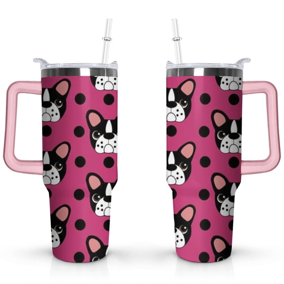 Personalized Dog Lover Gift Idea - 40oz Insulated Tumbler with Straw for Women - Non-Slip Handle Coffee Travel Cup