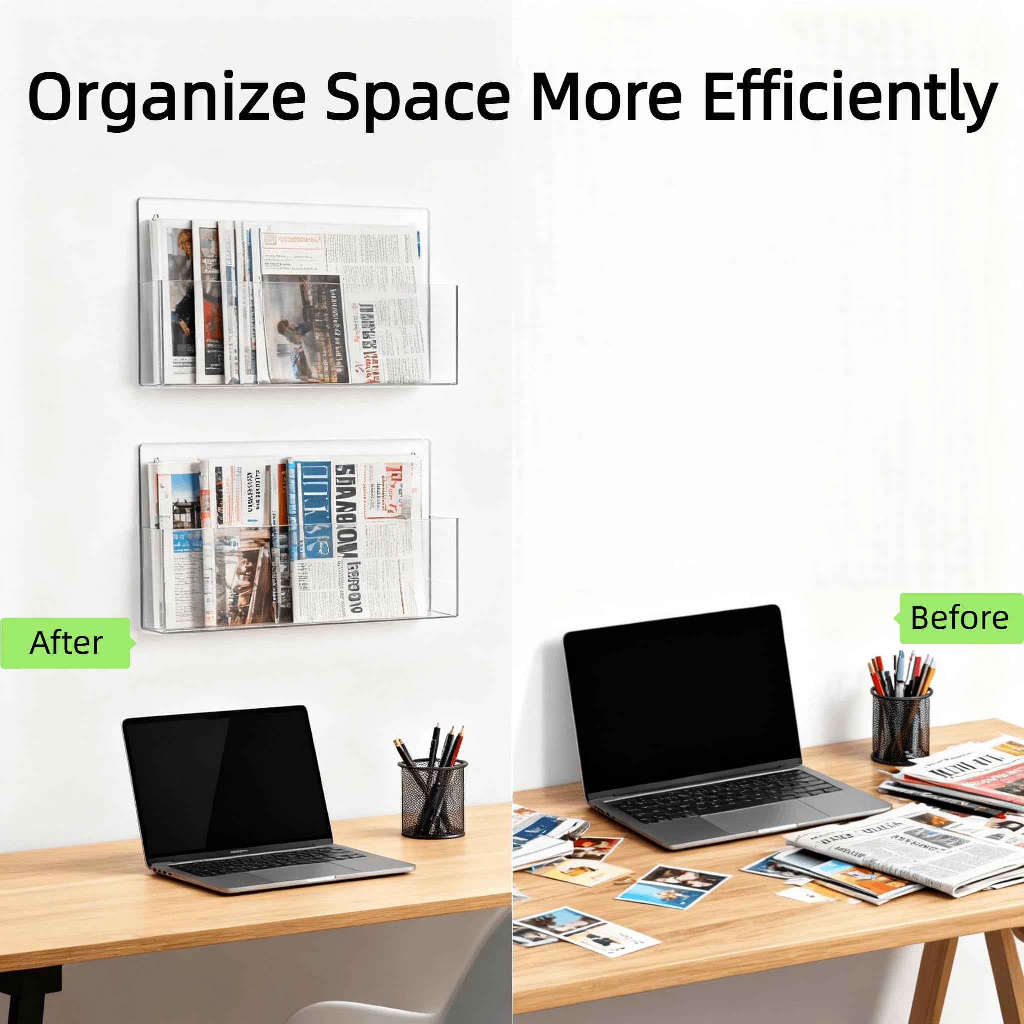 2-Pack Clear Acrylic Wall-Mount File Holders with Self-Adhesive Backing, Legal-Size Hanging Document Organizers for Brochures, Magazines, Literature, and Office Folders
