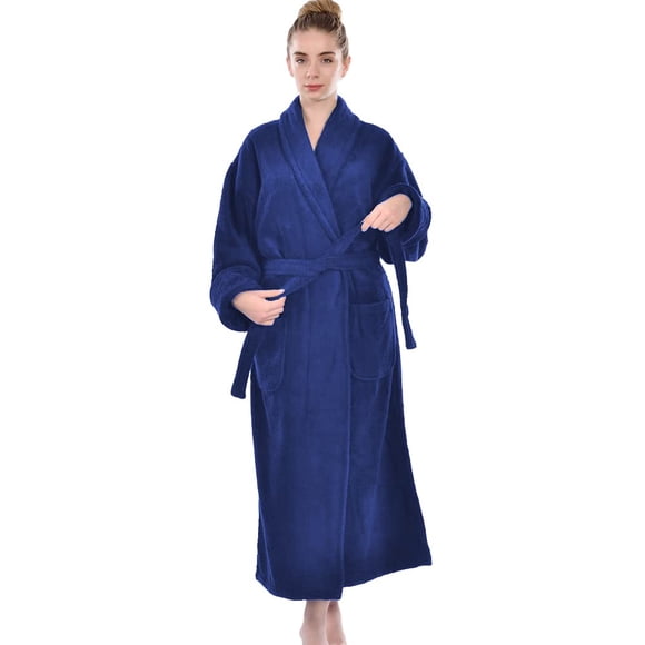 Canadian Linen Terry Cotton Men & Women Bathrobe Shawl Collar Design House Robe Ring Spun Cotton 350 GSM Sleep wear Lounge Wear Two Large Pockets Casual Unisex Everest Bathrobe Navy Blue X-Large