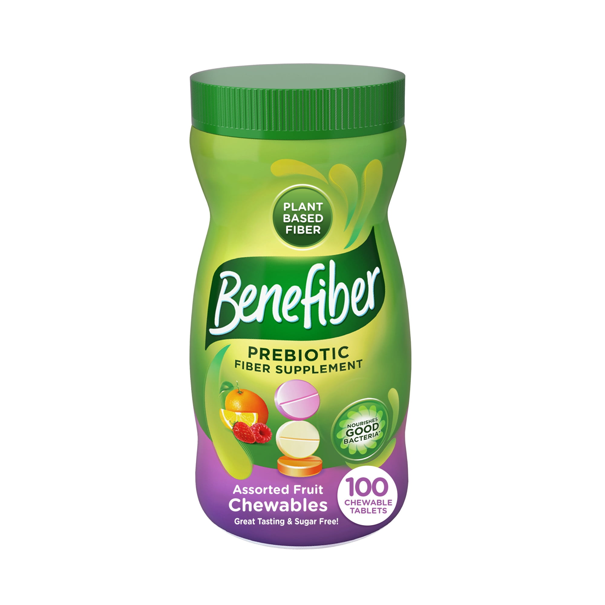 Benefiber Chewable Prebiotic Glp-1 Friendly Fiber Supplement Tablets for Digestive Health, Assorted Fruit Flavors - 100 Count