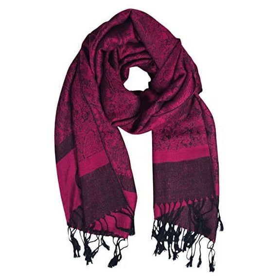Peach Couture Womens Paisley Jacquard Pashmina Scarf Stole Wrap Shawl (Magenta and Black)