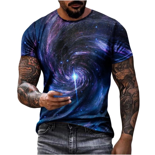 Penkiiy Chemise Imprimée Galaxie, T-Shirt à Manches Courtes à Col Rond Imprimé Ciel pour Homme 2024 Printemps et Été, Mode Décontractée, Hauts/chemises S Multicolore