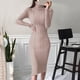 thumbnail image 3 of Vestido de punto para mujer, cuello alto, manga larga, ajustado y entallado, largo medio, por encima de la rodilla, elegante vestido largo de otoño, suéter, 3 of 5