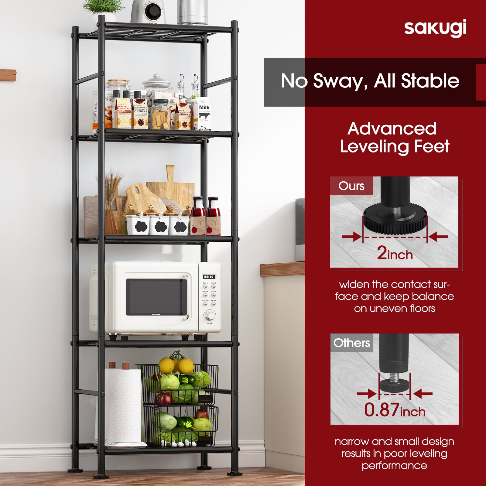 Sakugi 5-Tier Metal Storage Shelves, Adjustable Metal Shelves, 18" W x 12" D x 56" H, 500 lb Total Capacity, Rust-Proof Storage Rack