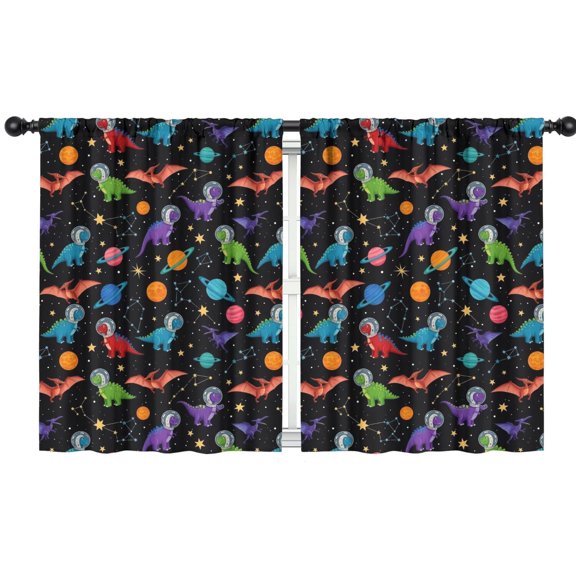 Blackout Kids Curtains,Black Cartoon Space Dinosaurs Pattern Childrens Insulated Curtains Set Of 2,Bedroom Essentials,Toddler Room Decor 42"x54"