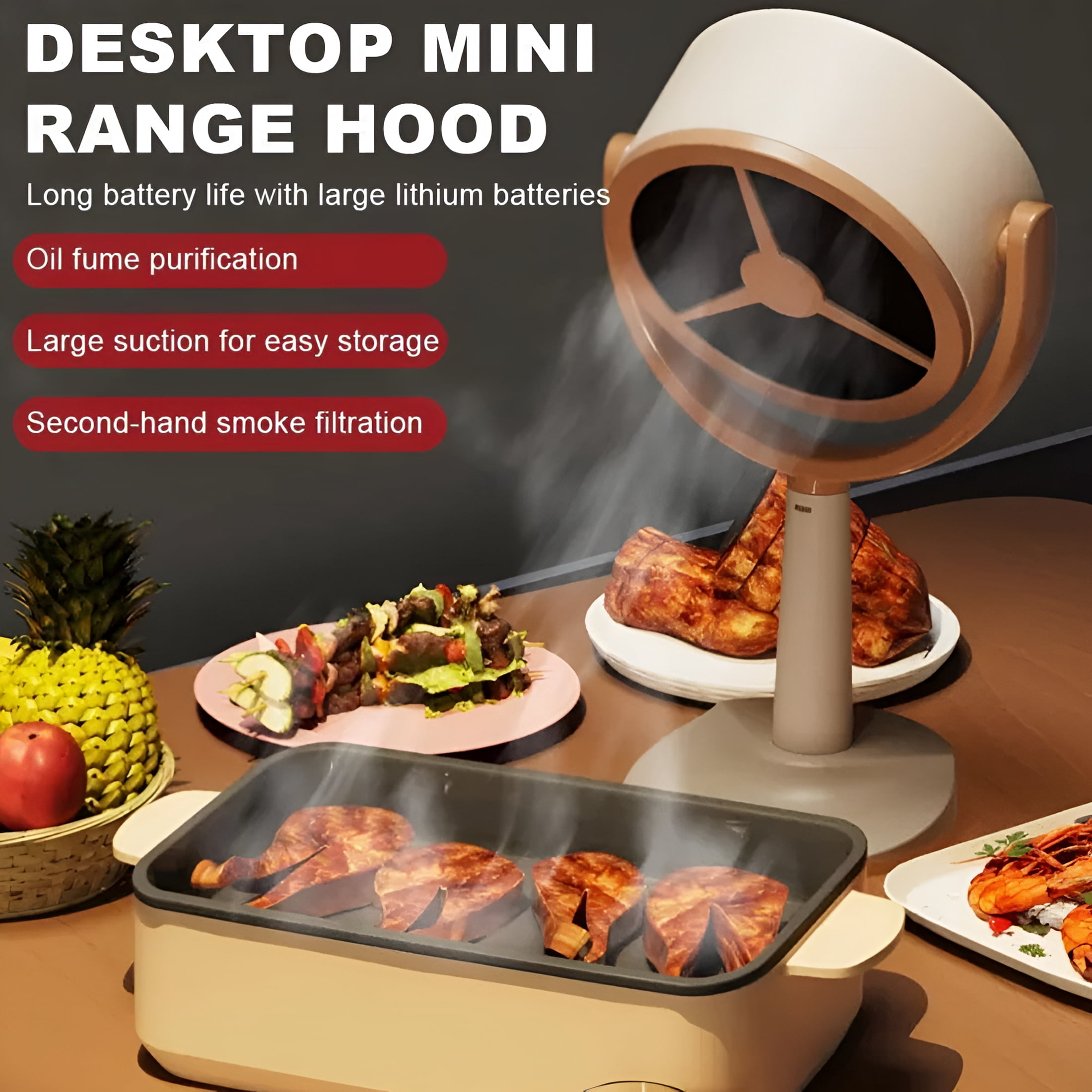 HIBIBUD Purifier Fan Rechargeable,Smoke Fan for Smoking Indoors,Household Small Desktop Range Hood Portable Smoke Purifier Fan Desk Air Purifier for Office