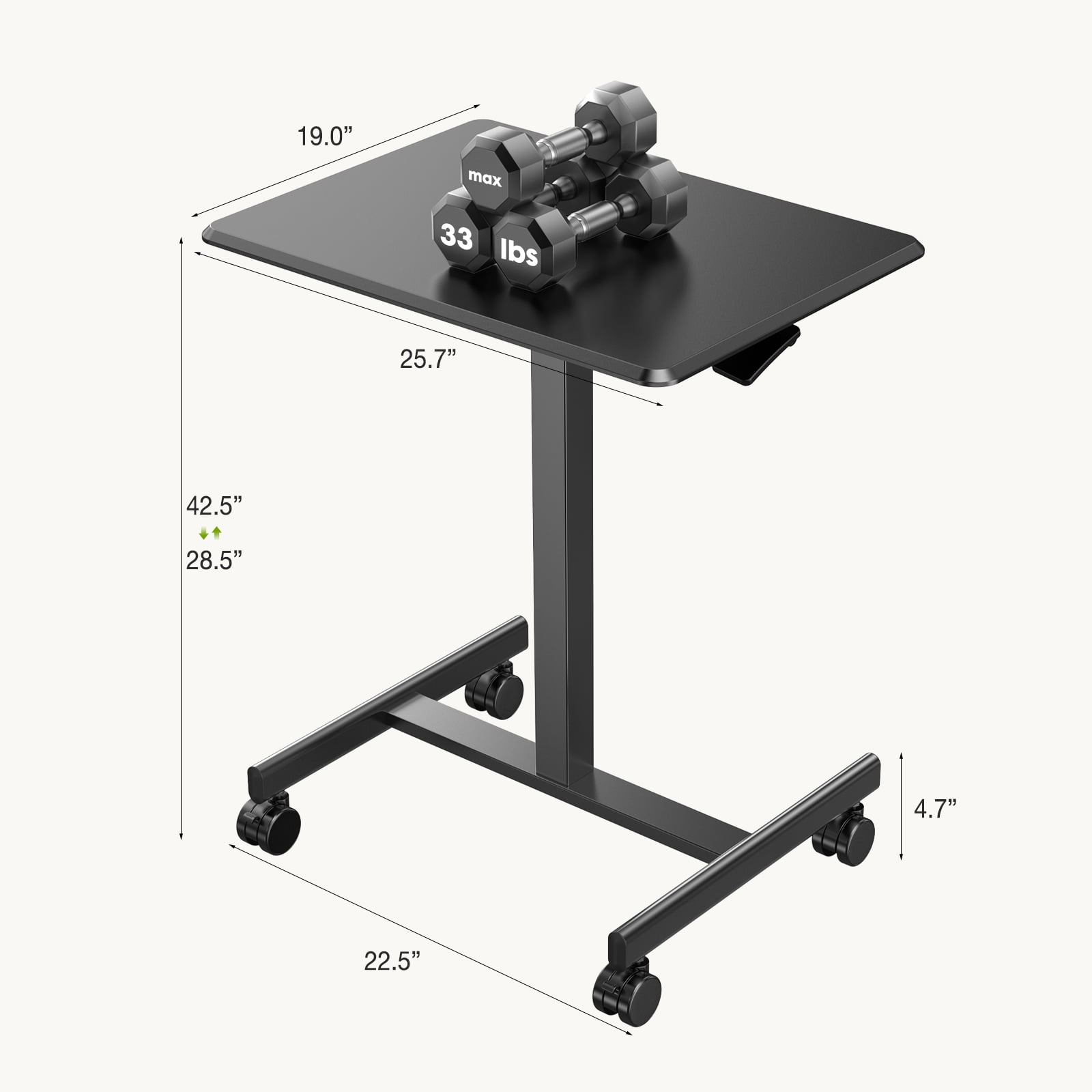 GIANNA Small Standing Desk & Chair, Mobile Portable Rolling Laptop Desk on Wheels, Adjustable Height Table for Home Office, 20 Inch