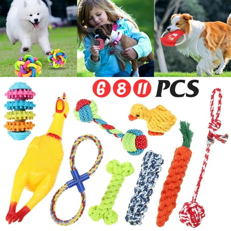 - 8Pcs Set Pet Puppy Dogs Resistant To Bite Healthy Teeth Gums Braided Bone Rope Cotton Chew Knot Play Training Toy