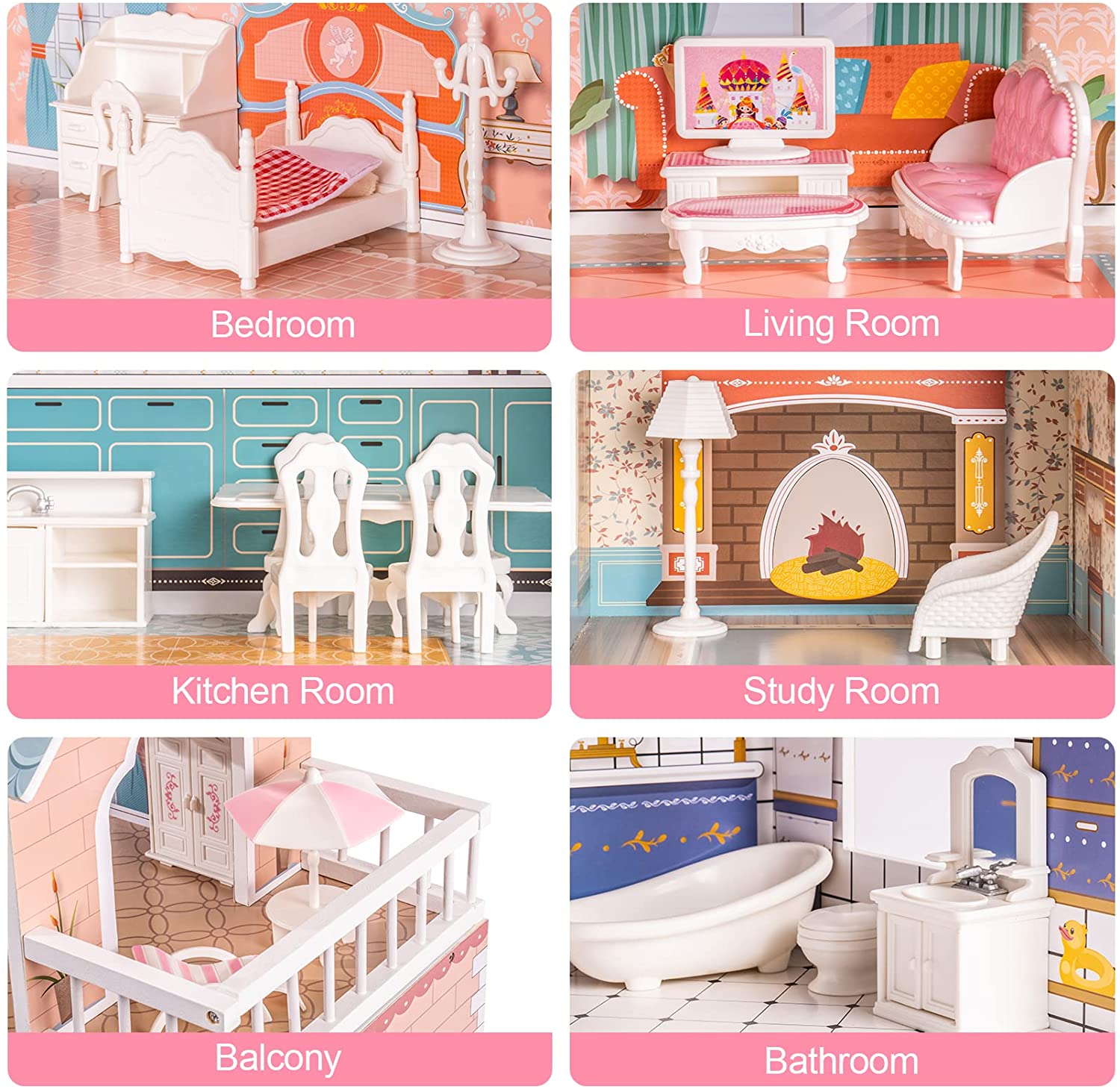 Robud Lady Wooden Dollhouse, 3 Story with Balcony photo 6