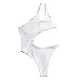 thumbnail image 1 of Traje de baño para mujer, un solo hombro, correas dobles, cintura hueca, color puro, estampado floral, bragas asimétricas, trajes de baño de una pieza, blanco S, 1 of 6